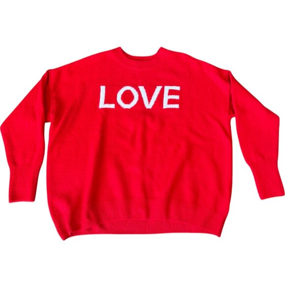 Vince Camuto Red and White LOVE  Woman's Sweater Size Medium - Picture 3 of 9